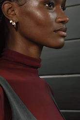 Silver Small Hoop, Yellow Gold Plating, Natural White Topaz + Earth Gift